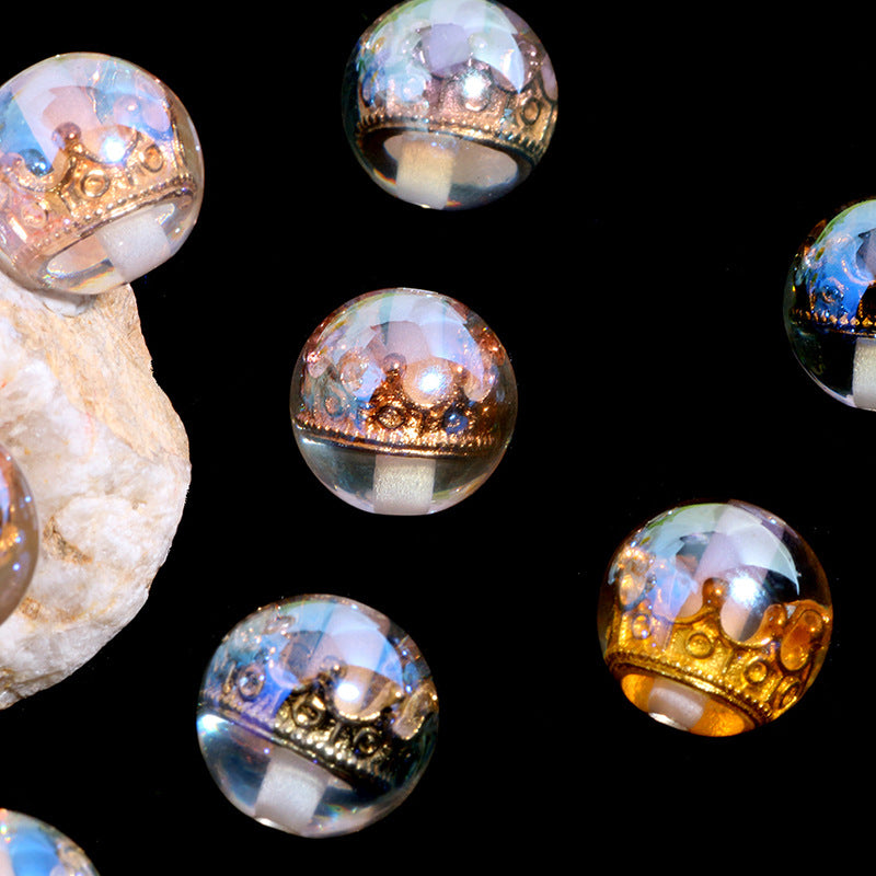 Wholesale 10pcs  Golden Crown Colorful Straight Hole Loose Beads DIY